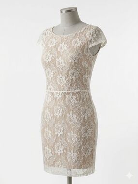 bebe Ivory Lace Overlay Bodycon Dress Open Back Cocktail Graduation Spring Party